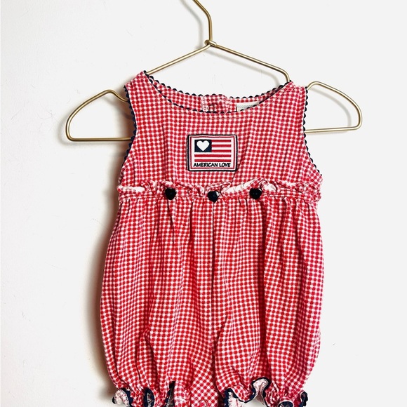 Red Gingham Baby Romper USA Fourth of July 3-6 months - Picture 1 of 9
